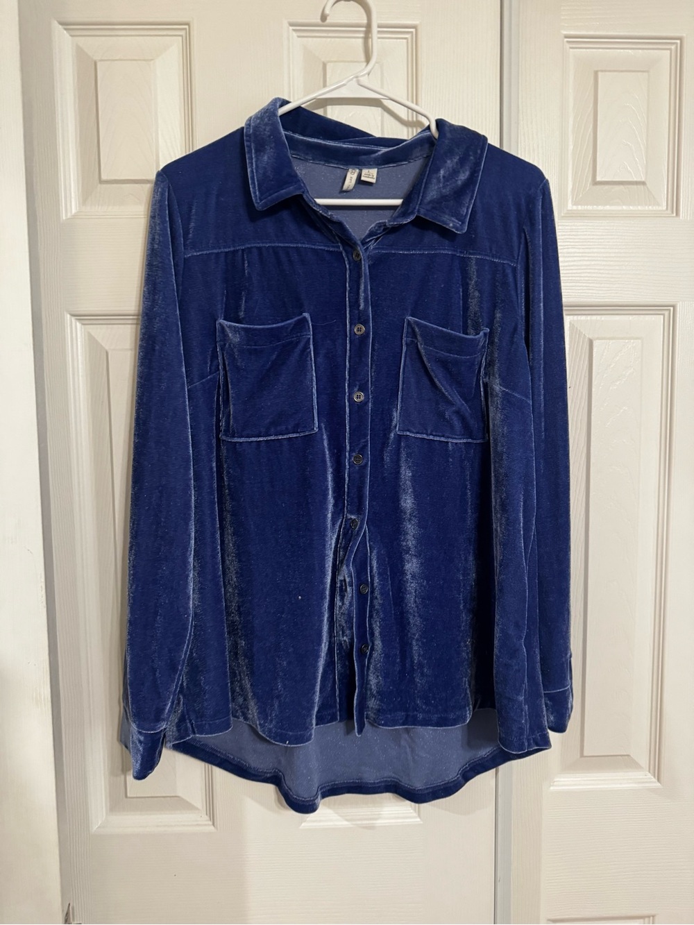 Velvet Button-Front Shirt - Deep Blue